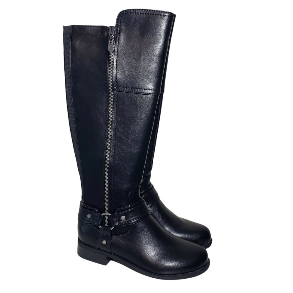 GBG Los Angeles Womens Black Pull On Round Toe Zip Knee High Riding Boot Size 6M